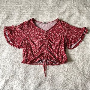 Haute Monde Red and White Floral Crop Top